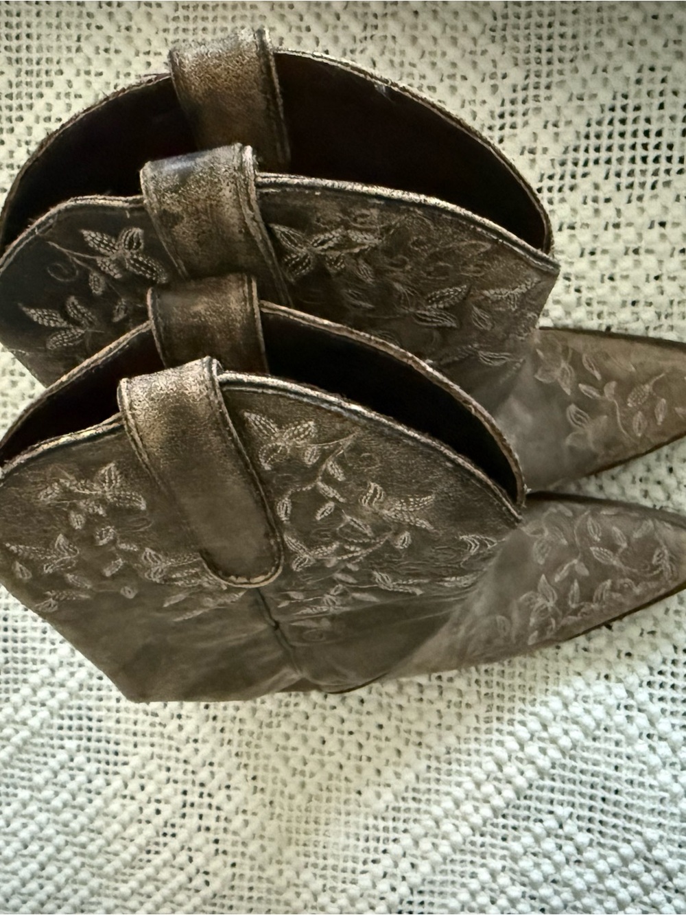 Embroidered Pointed Western Ankle Boots - Brown